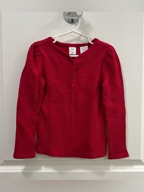 GAP Girls' Red Long-Sleeve Waffle Henley Top Size 5